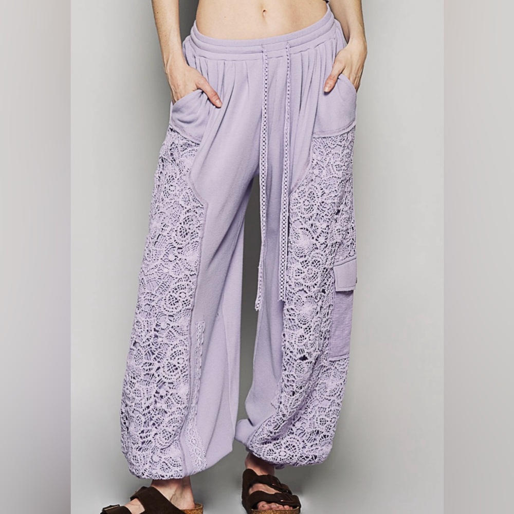 Nwt Pol Crochet Lace Patchwork Drawstring Jogger … - image 1